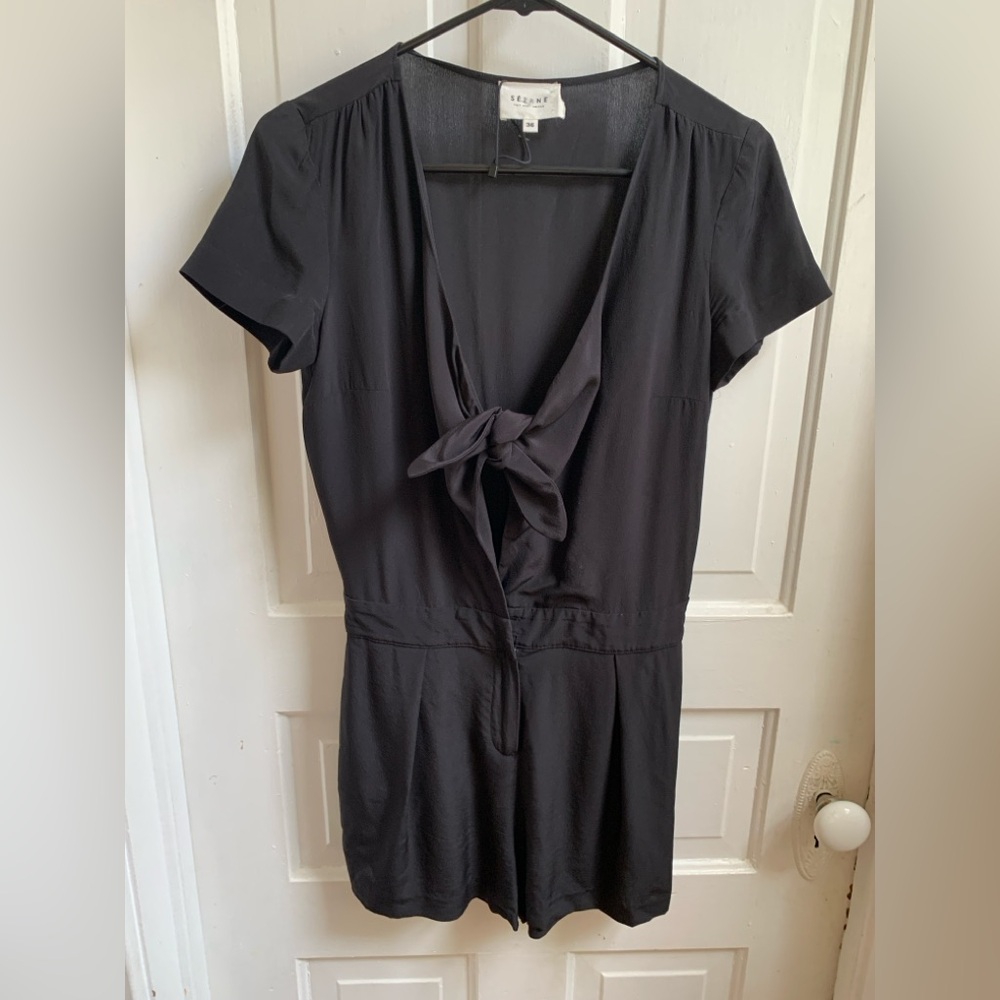 NWOT Sezane Black Silk Candice Playsuit Romper Size 4/EU 36 - Picture 2 of 6